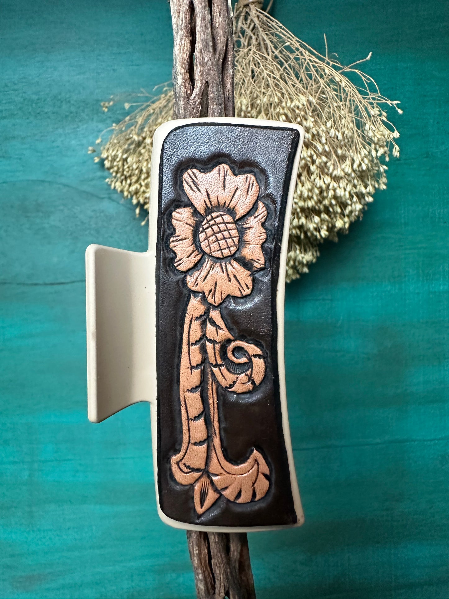 Tooled Leather Hair Clips