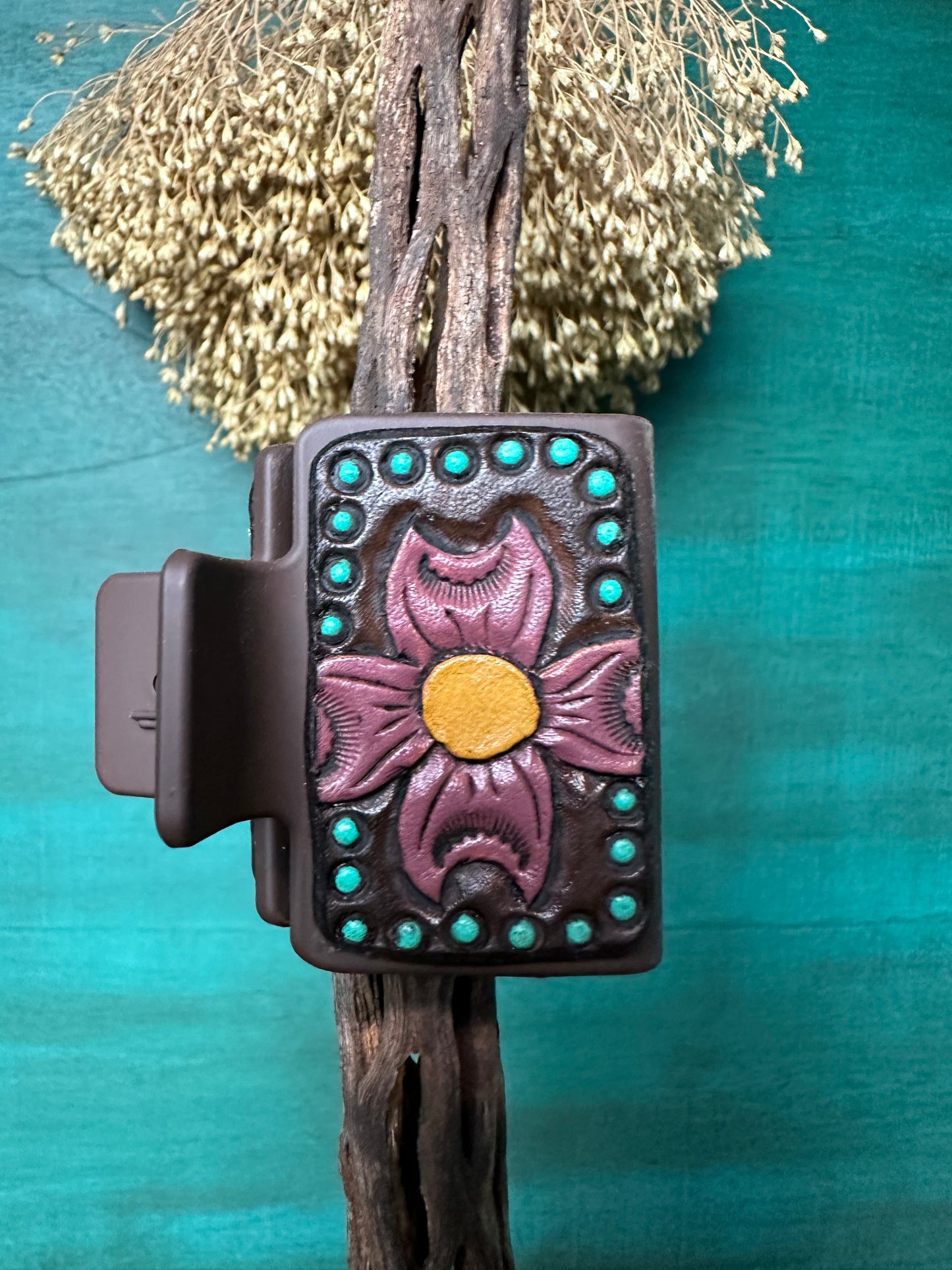 Tooled Leather Hair Clips