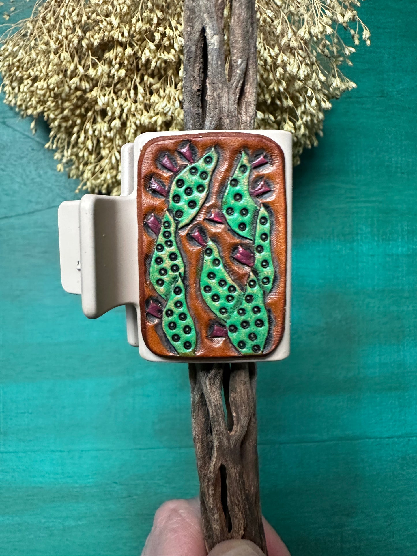 Tooled Leather Hair Clips