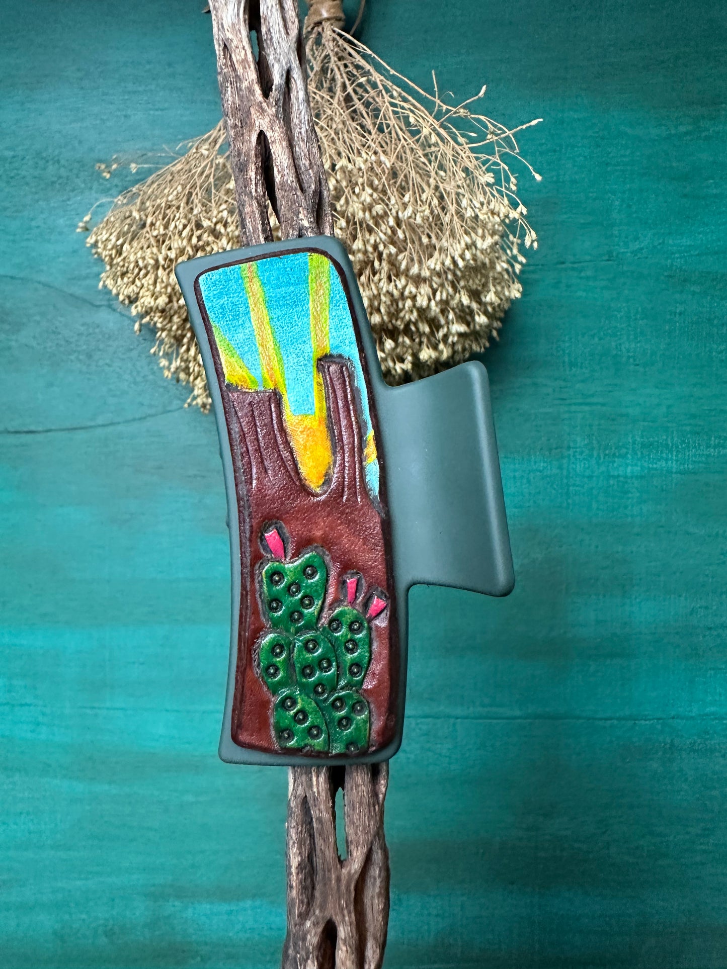 Tooled Leather Hair Clips