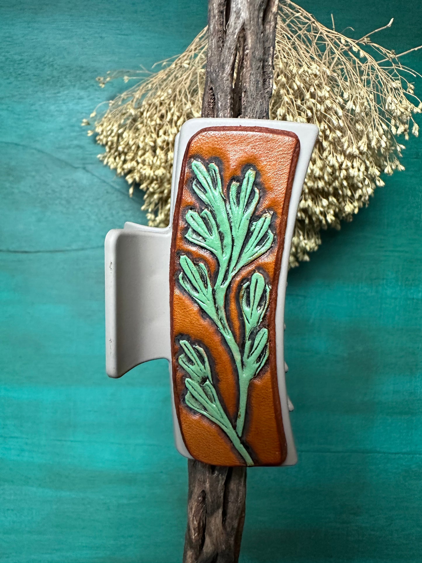 Tooled Leather Hair Clips