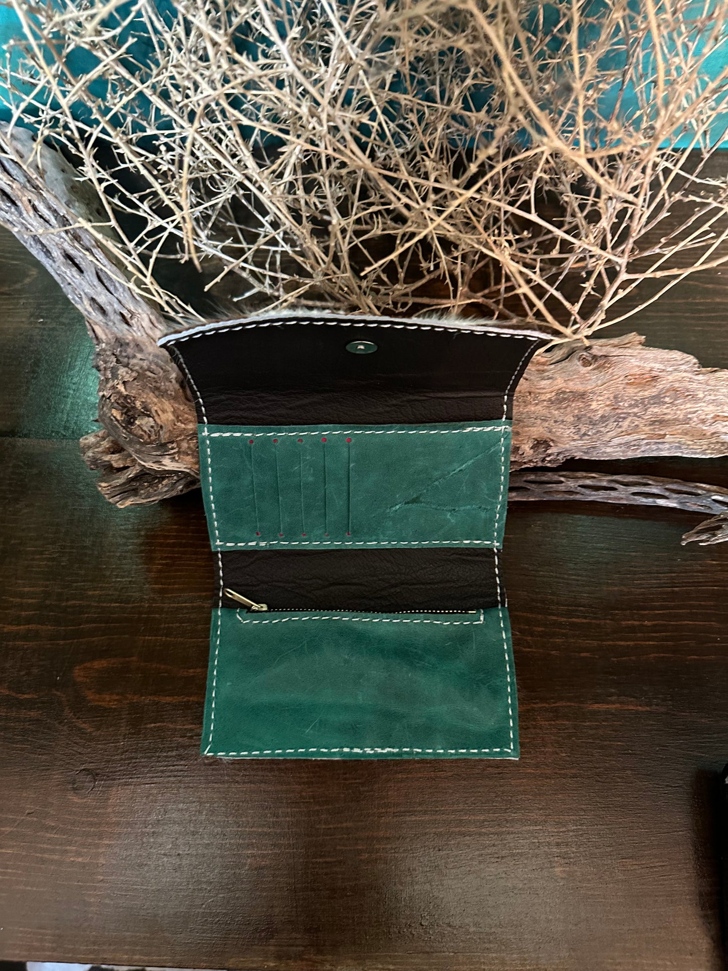 Tricolor Cowhide Trifold Wallet