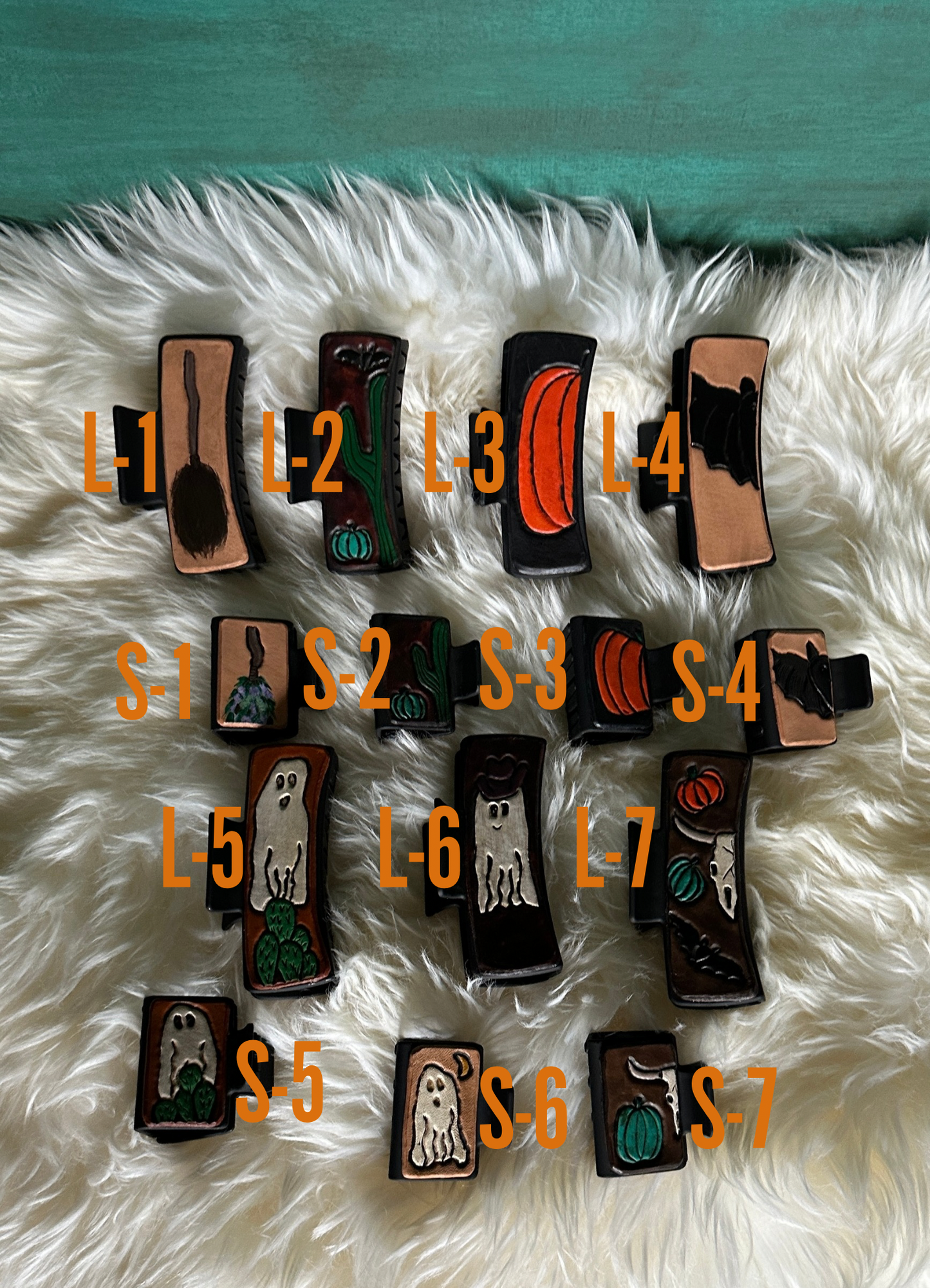 Halloween Tooled Leather Hair Clips