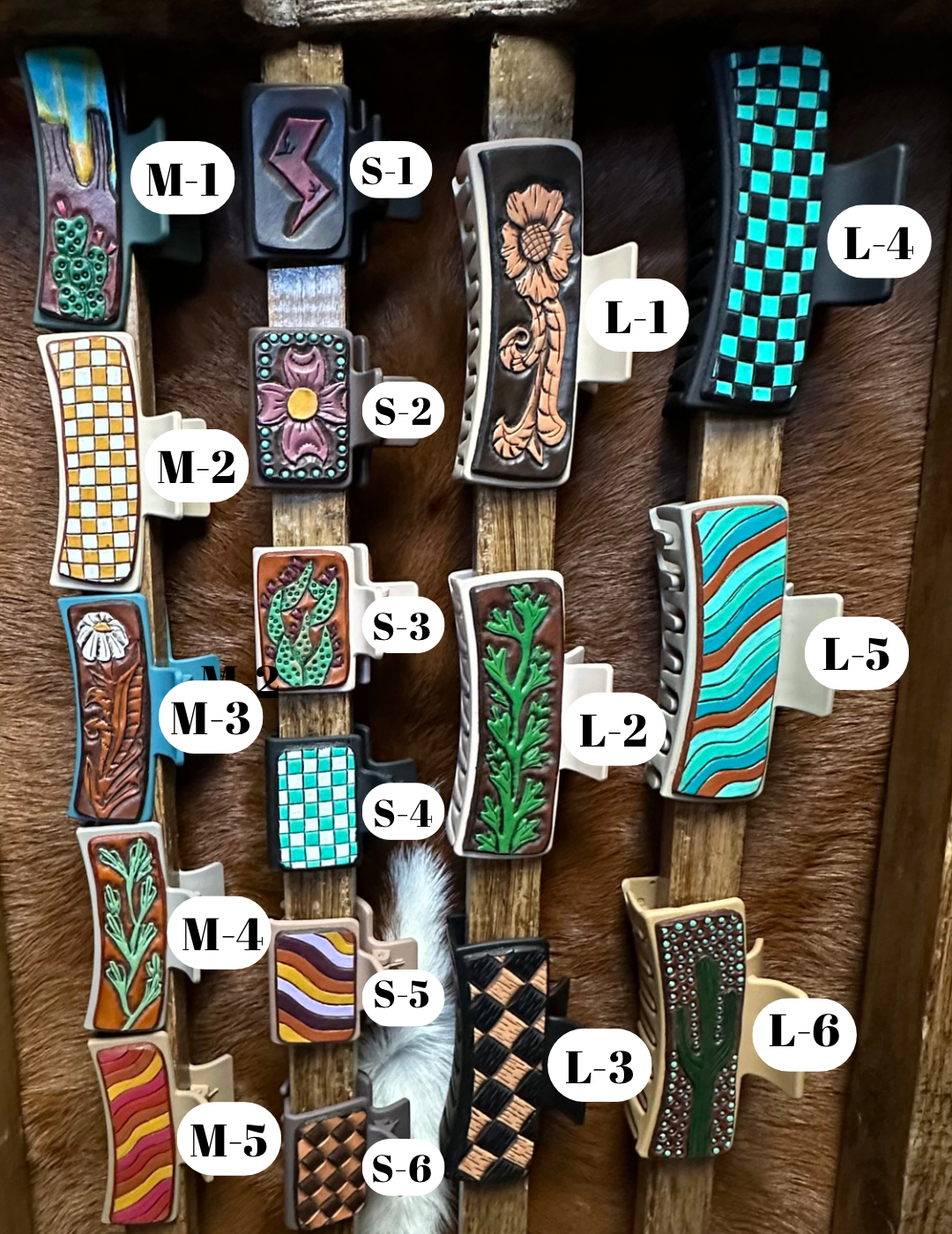Tooled Leather Hair Clips