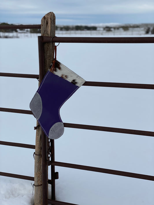 Purple Cowhide and Silver Christmas Stocking