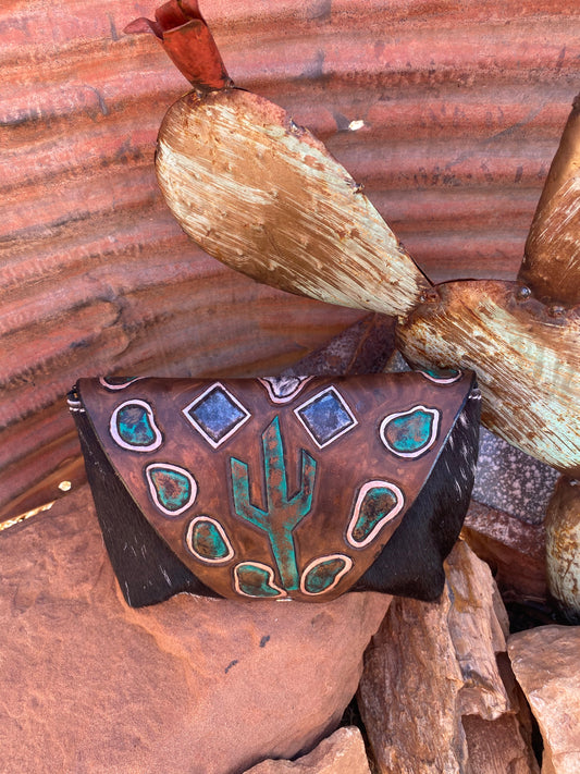 Cowhide Wipe Cover with Black Silver and Turquoise flap