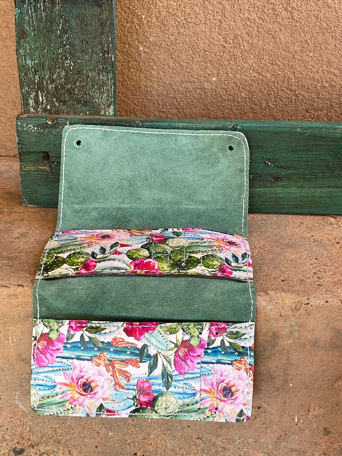 Cactus Blossoms and Turquoise Trifold Wallet