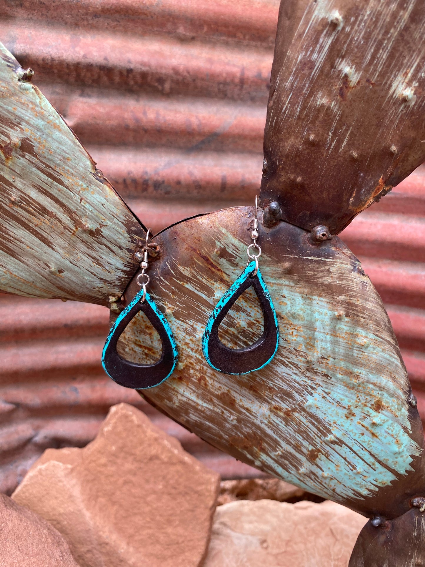 Turquoise Edge Teardrop Earrings with a surprise