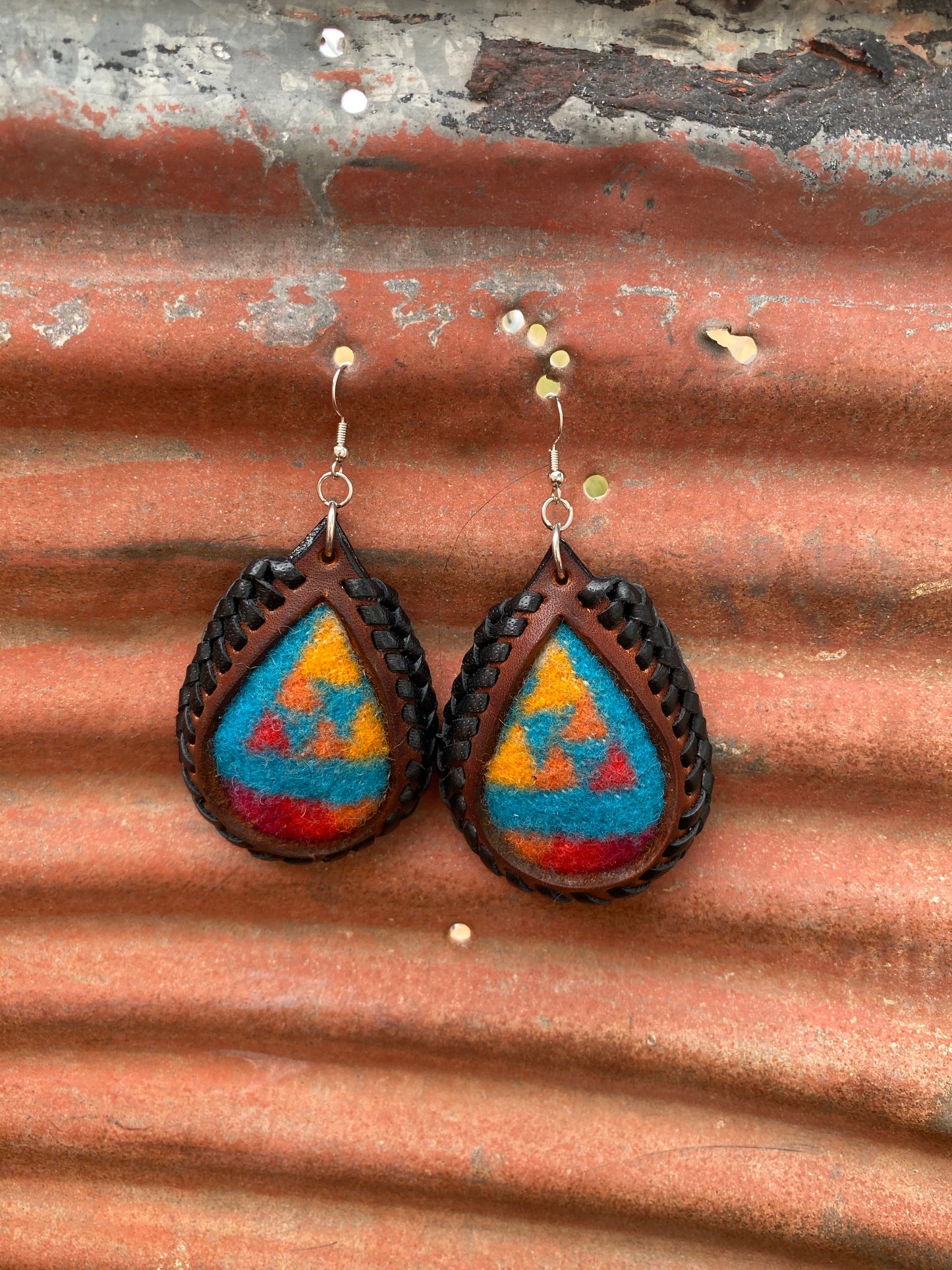 Turquoise Sunset Pendleton Inlay Laced Earrings