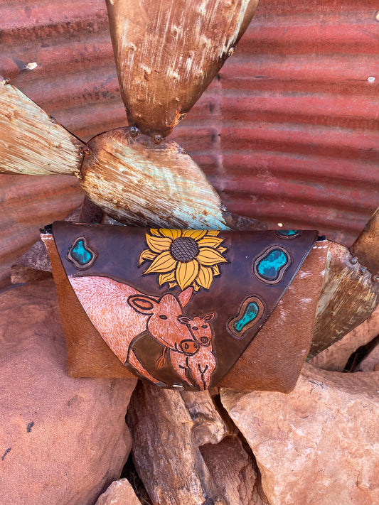 Cowhide Wipe Cover with Momma Cow and Calf Tooled Flap