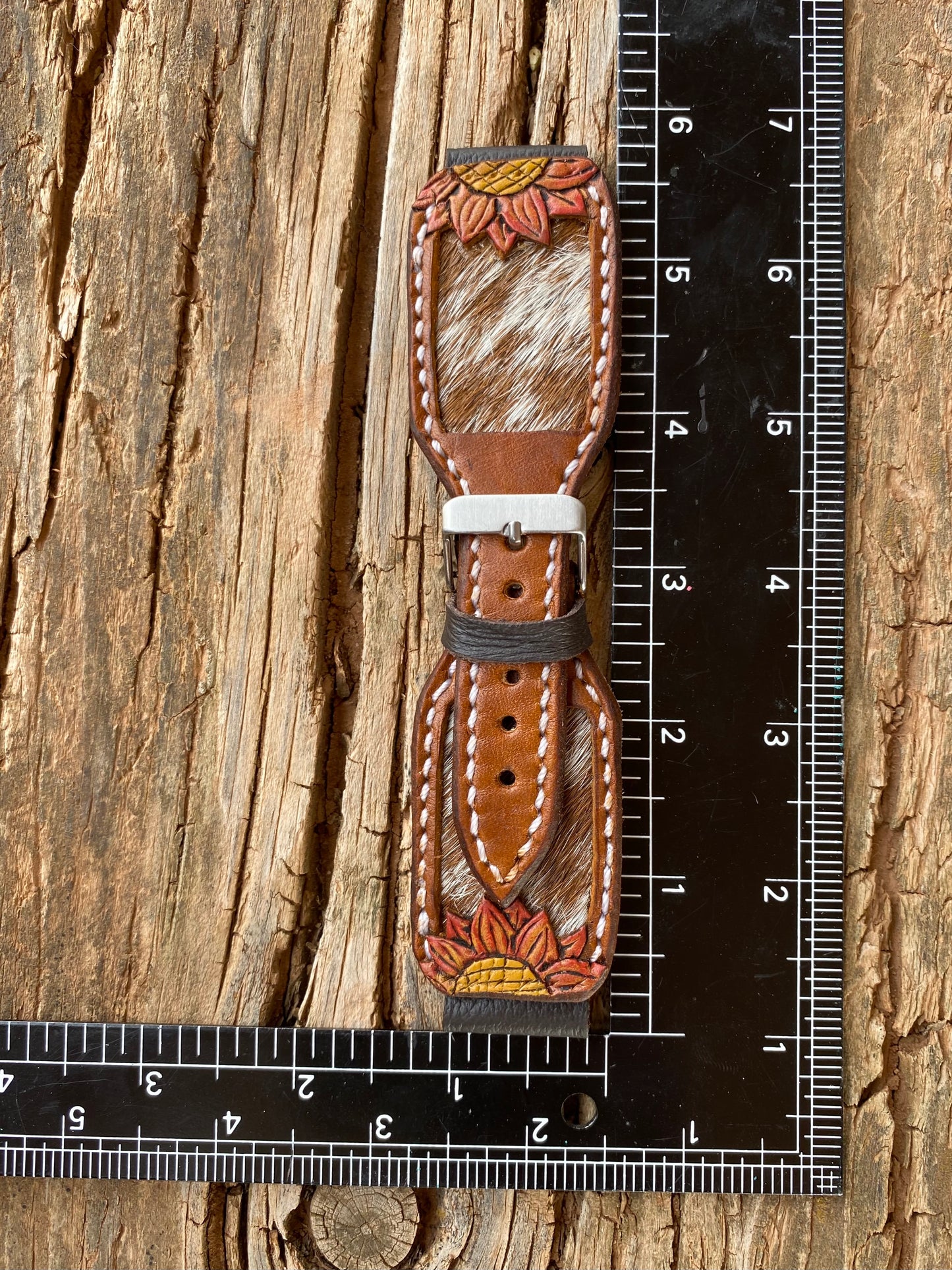 Red and Yellow Tooled Sunflower with Red and White Cowhide Inlay