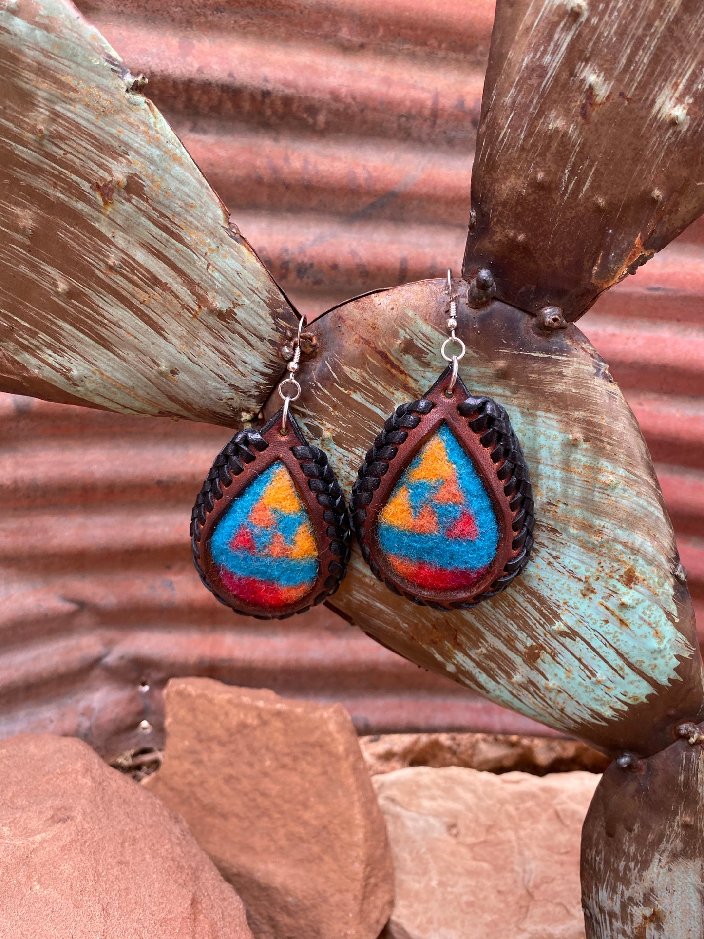 Turquoise Sunset Pendleton Inlay Laced Earrings