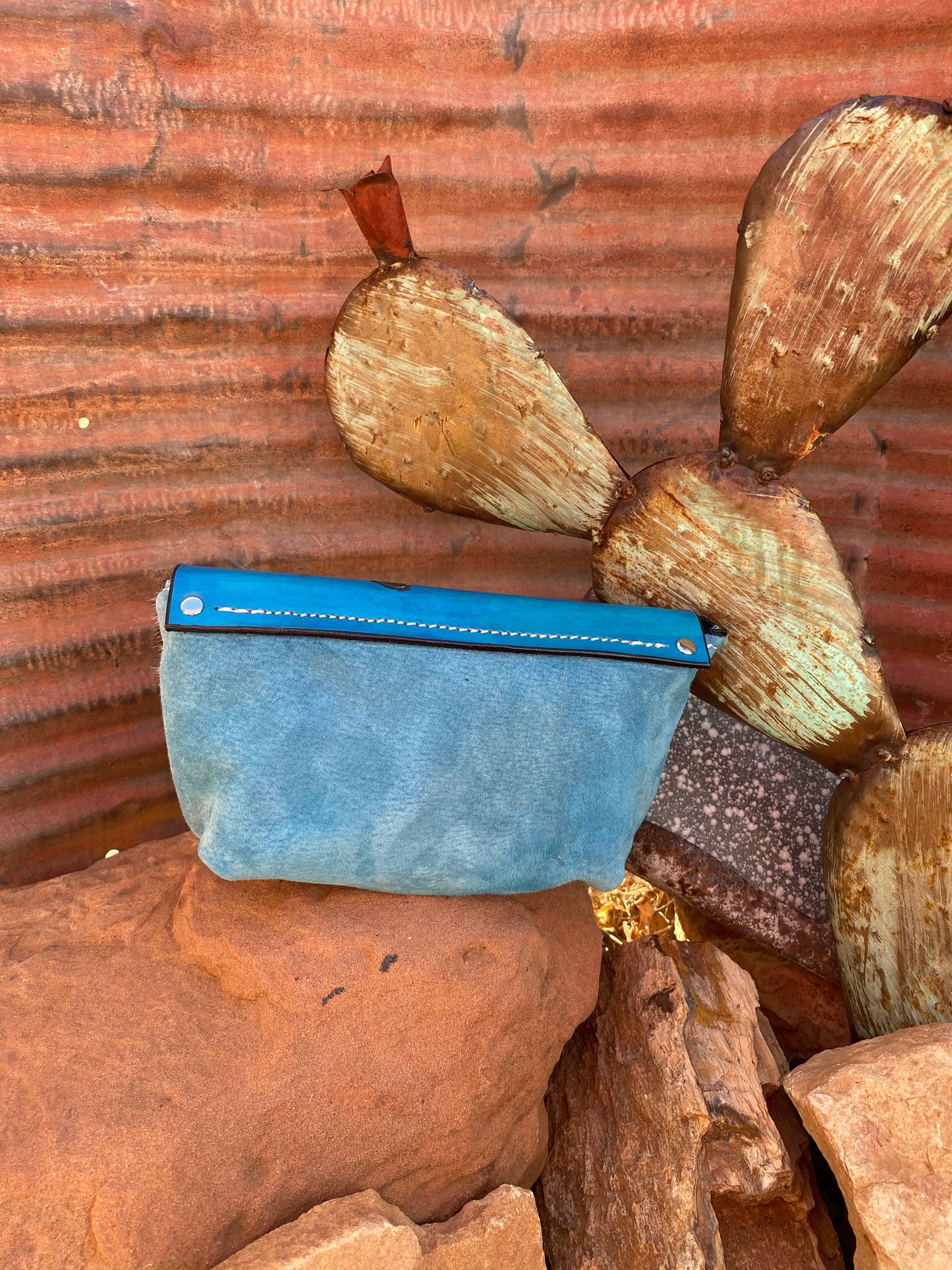 Cowhide Wipe Cover with Black Horse and Cacti Tooled Flap