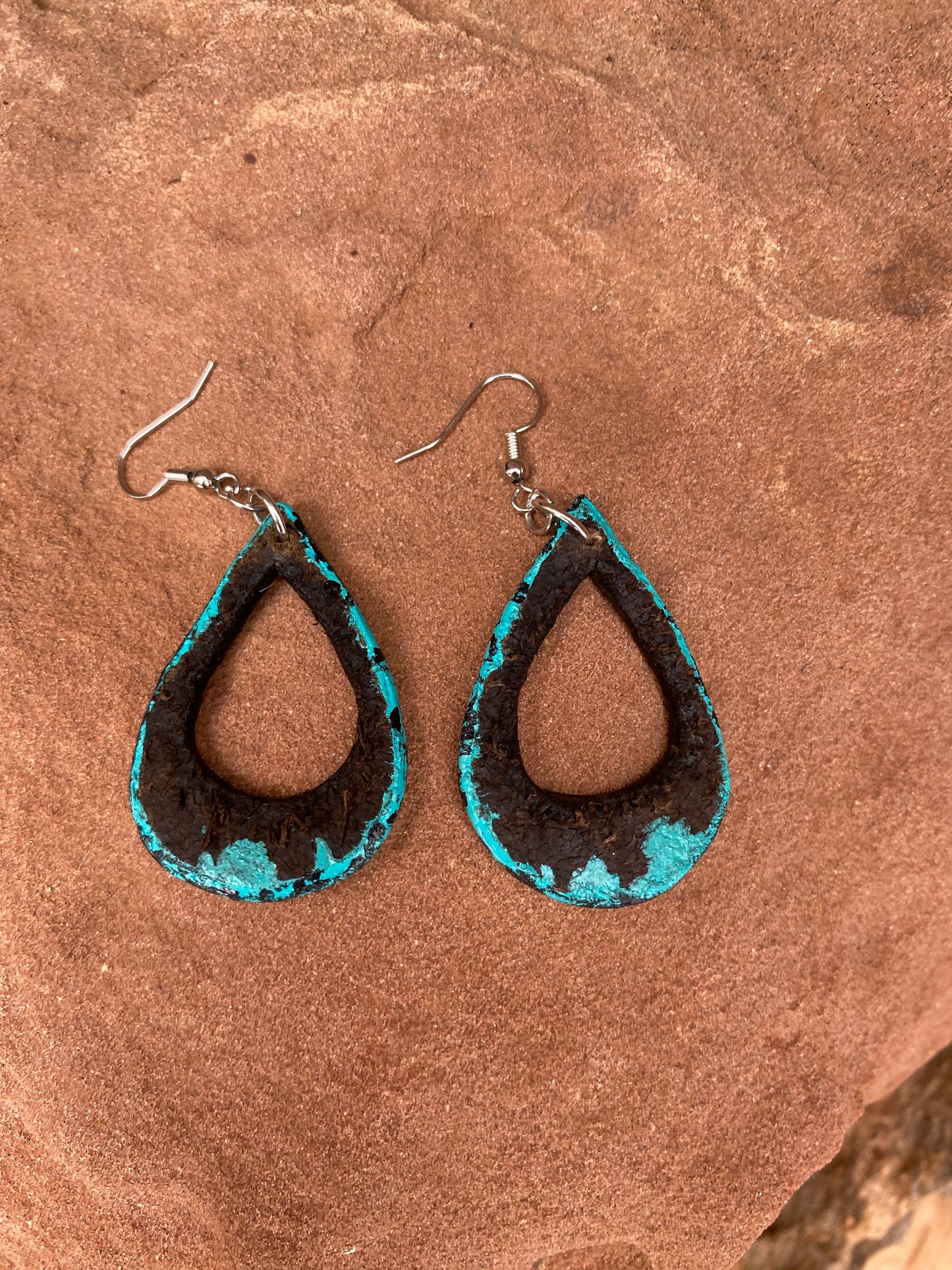 Turquoise Edge Teardrop Earrings with a surprise