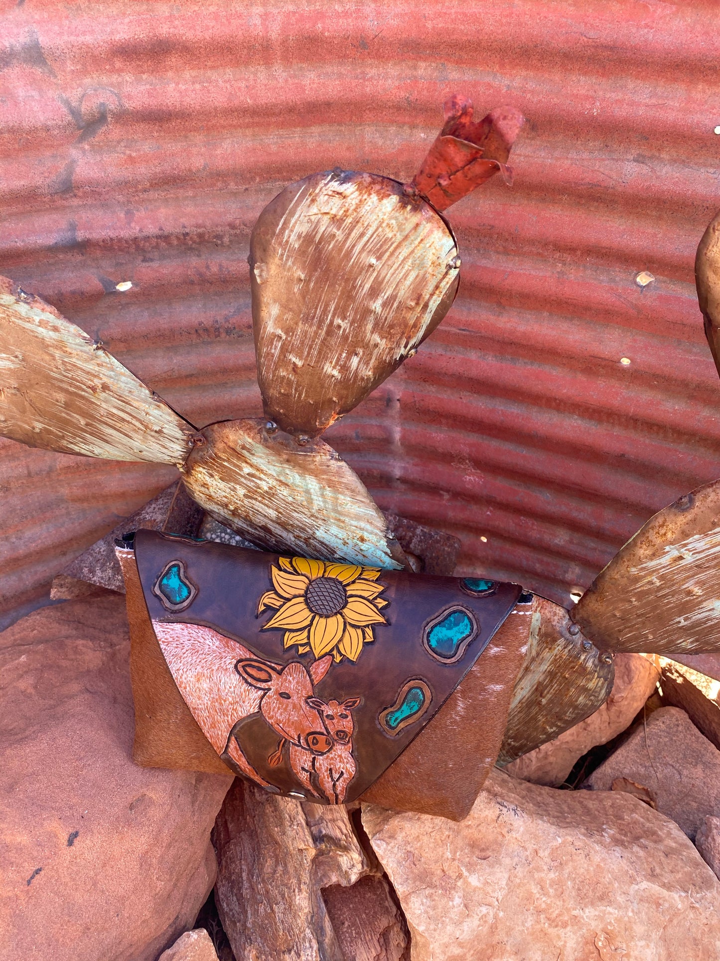 Cowhide Wipe Cover with Momma Cow and Calf Tooled Flap