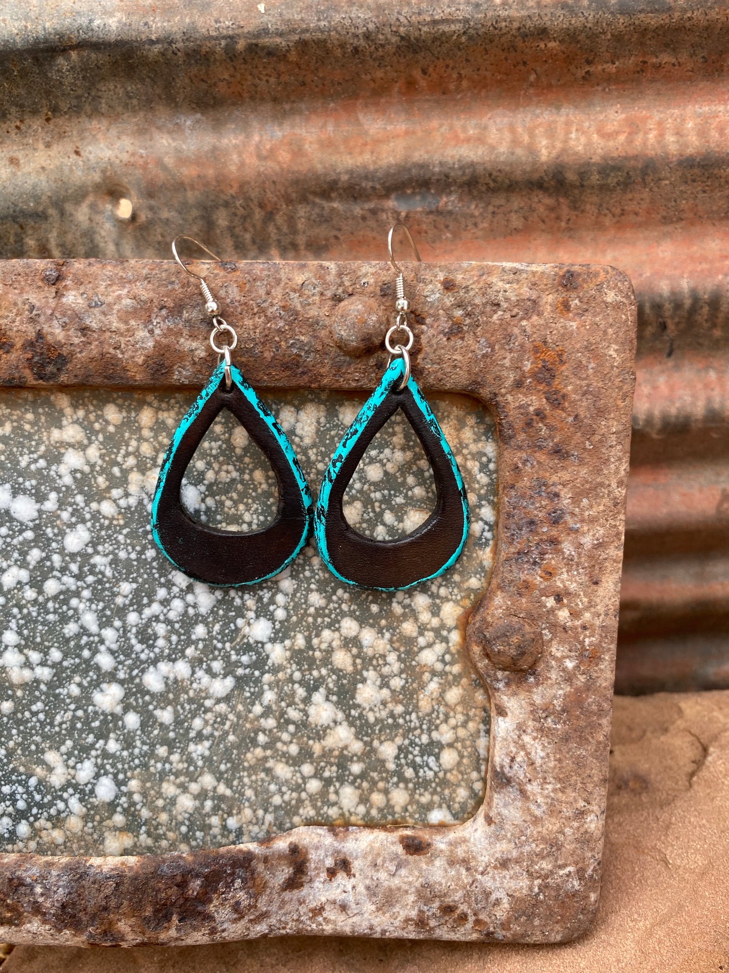 Turquoise Edge Teardrop Earrings with a surprise