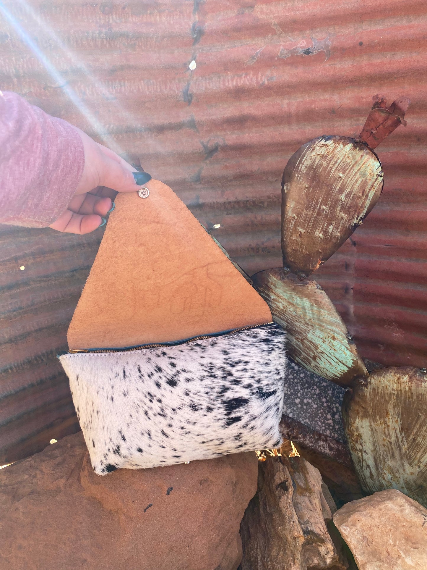 Cowhide Wipe Cover with Black Horse and Cacti Tooled Flap
