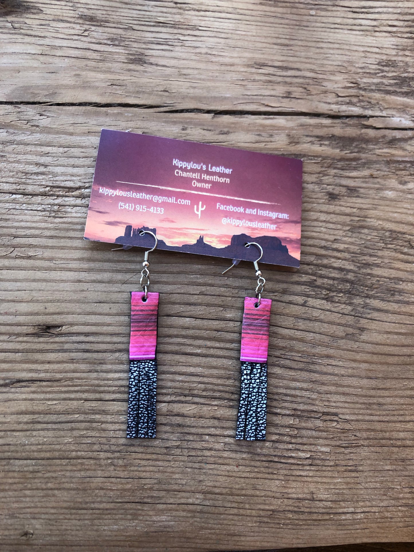 Pink Serape Black Fringe Earrings