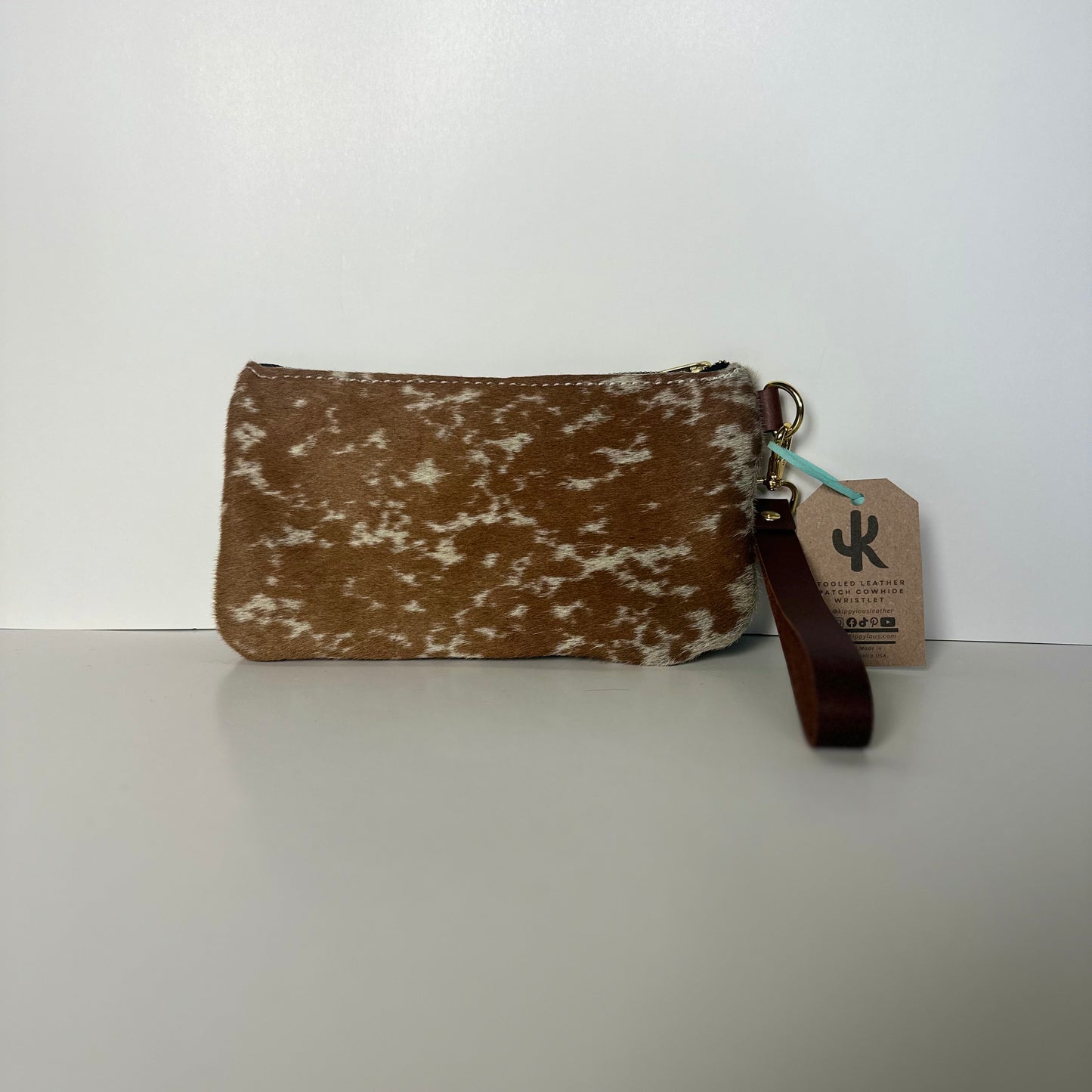 Tooled Leather Patch Cowhide Wristlet