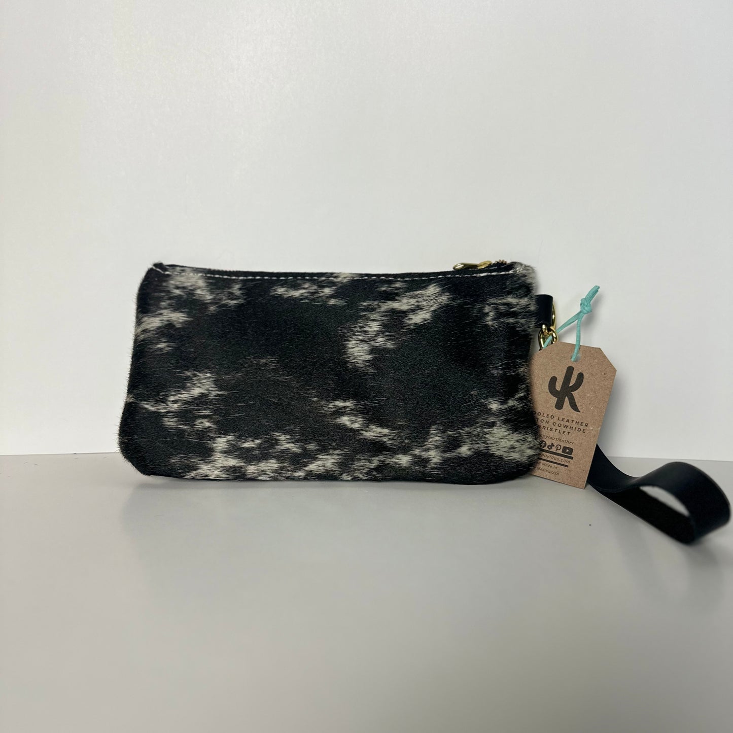 Tooled Leather Patch Cowhide Wristlet