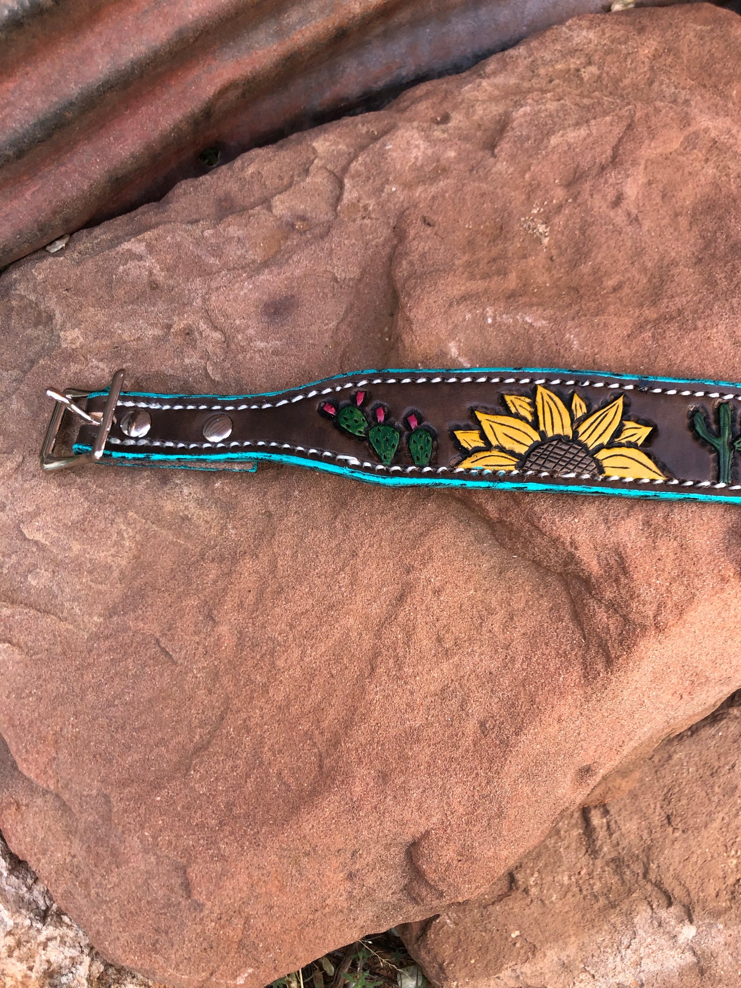 Sunflower and Cacti Dog Collar