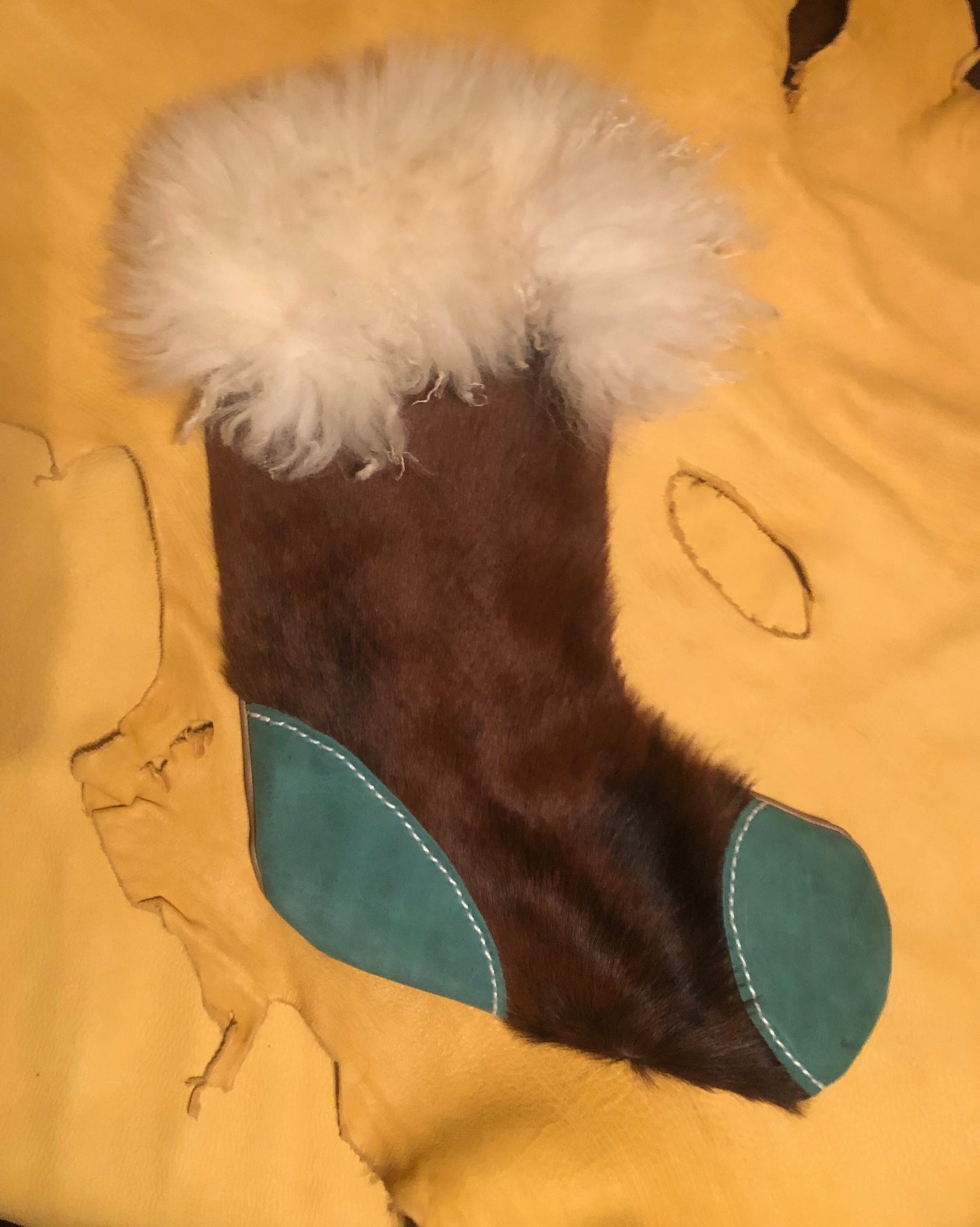 Hair on Cowhide and Turquoise Stocking