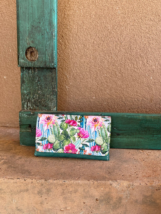 Cactus Blossoms and Turquoise Trifold Wallet