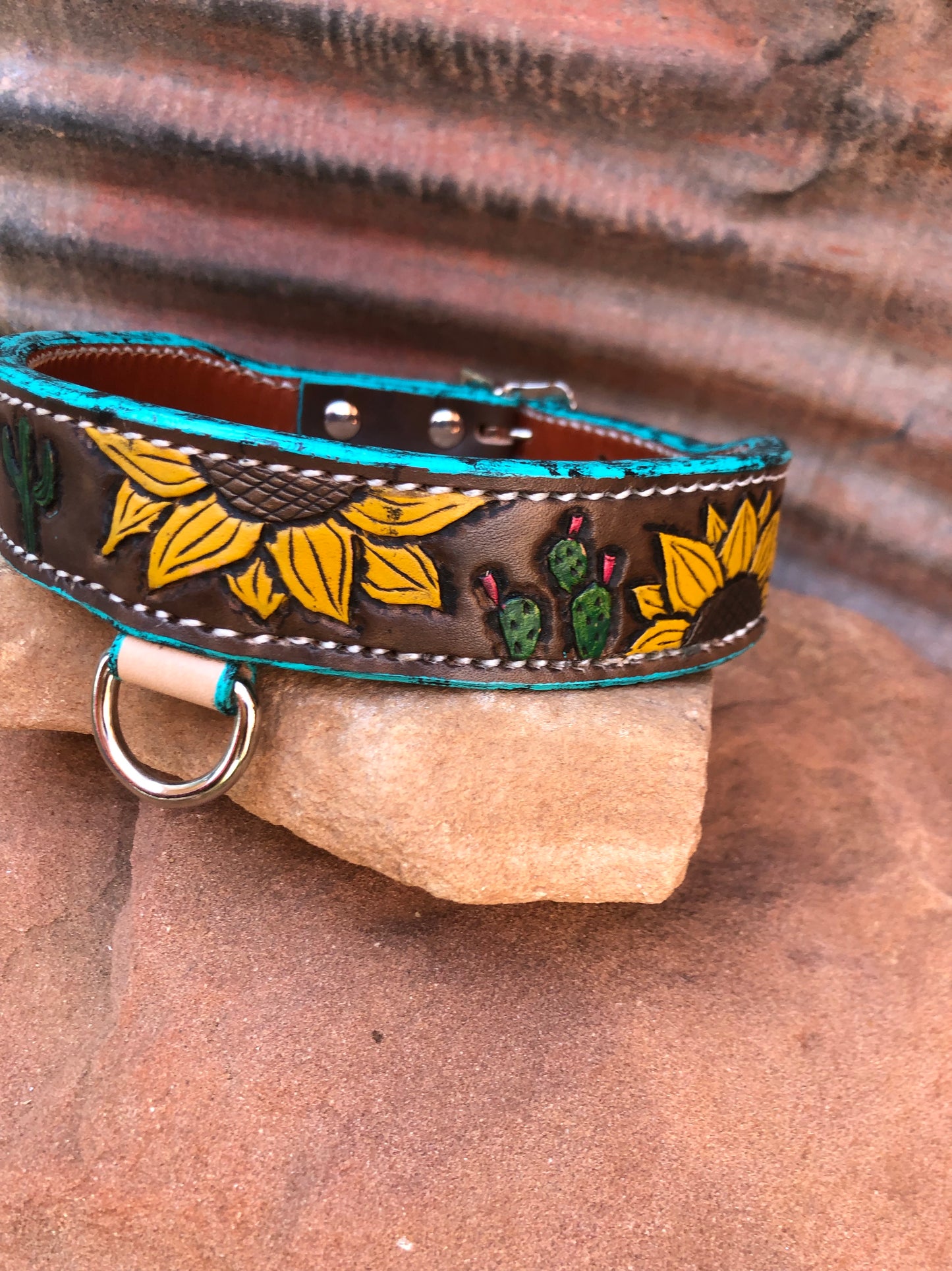 Sunflower and Cacti Dog Collar