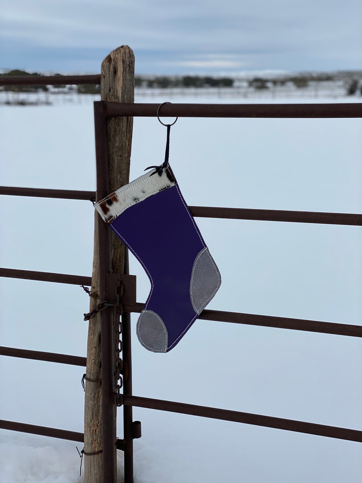 Purple Cowhide and Silver Christmas Stocking