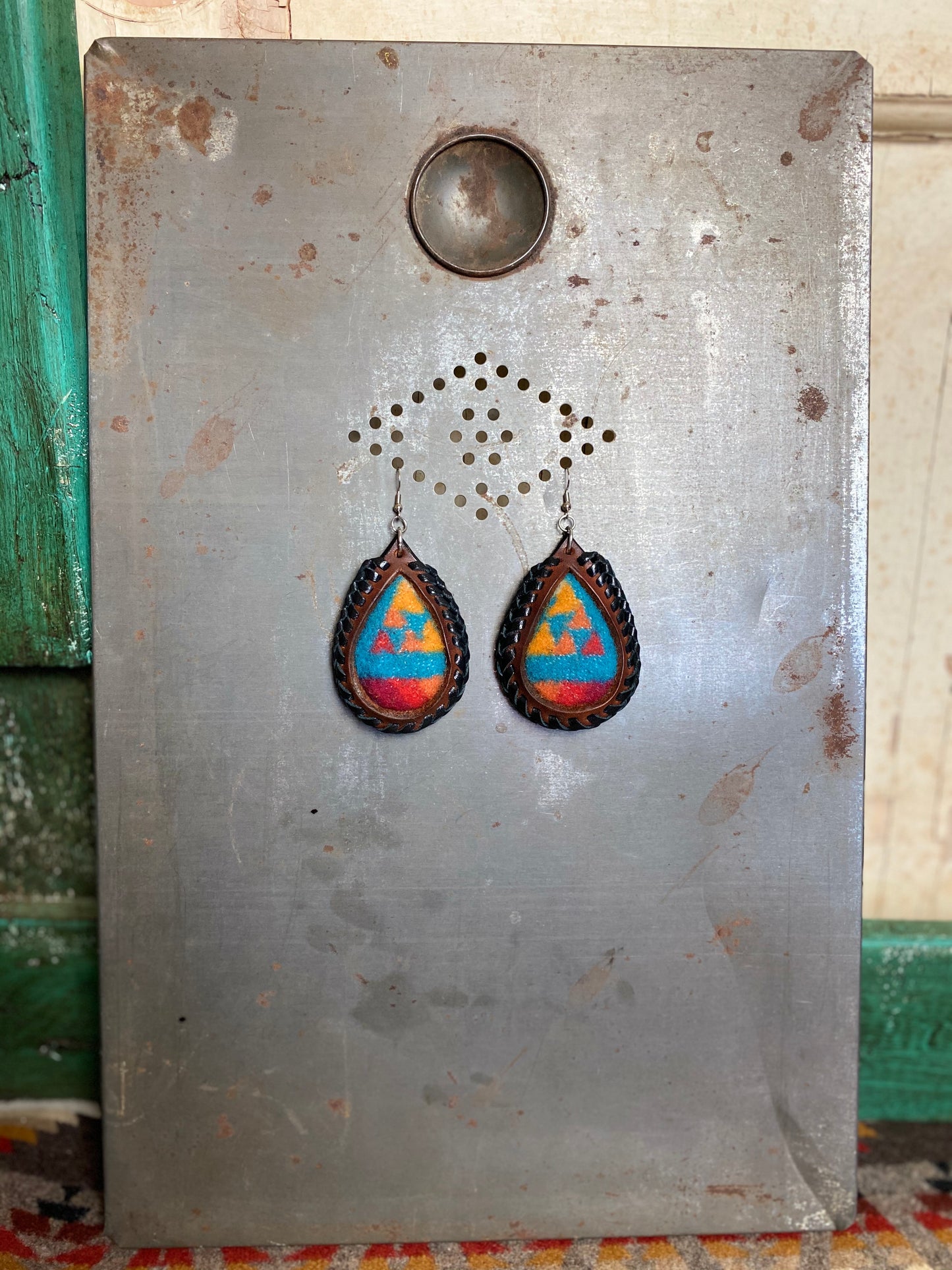 Turquoise Sunset Pendleton Inlay Laced Earrings