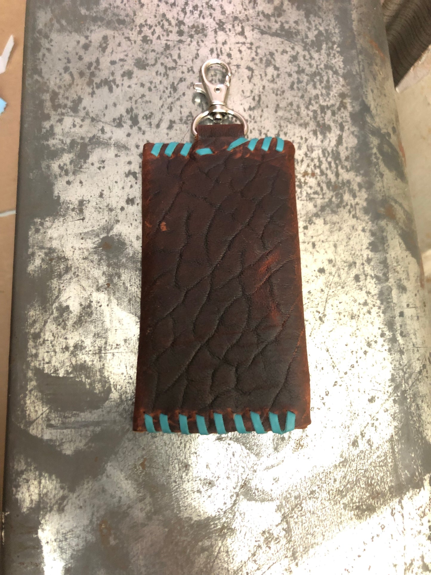 Buffalo Card Holder with Turquoise Stitching